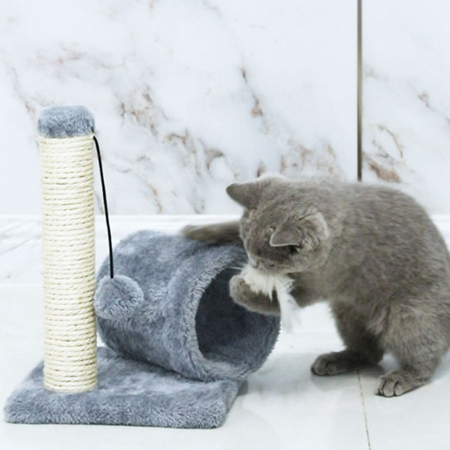 Cat Scratching Post Sisal Interactive Toy Tunnel Grey 26cm Small Cats Image 1