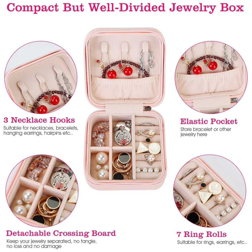 Mini Jewelry Storage Box Pink PU Leather Organizer Portable Travel Case 3.7x3.7in Image 2