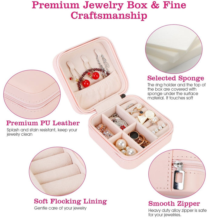 Mini Jewelry Storage Box Pink PU Leather Organizer Portable Travel Case 3.7x3.7in Image 3