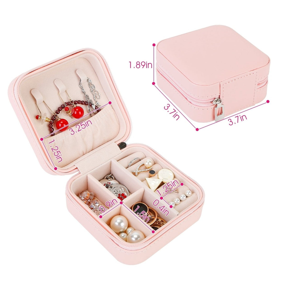 Mini Jewelry Storage Box Pink PU Leather Organizer Portable Travel Case 3.7x3.7in Image 4