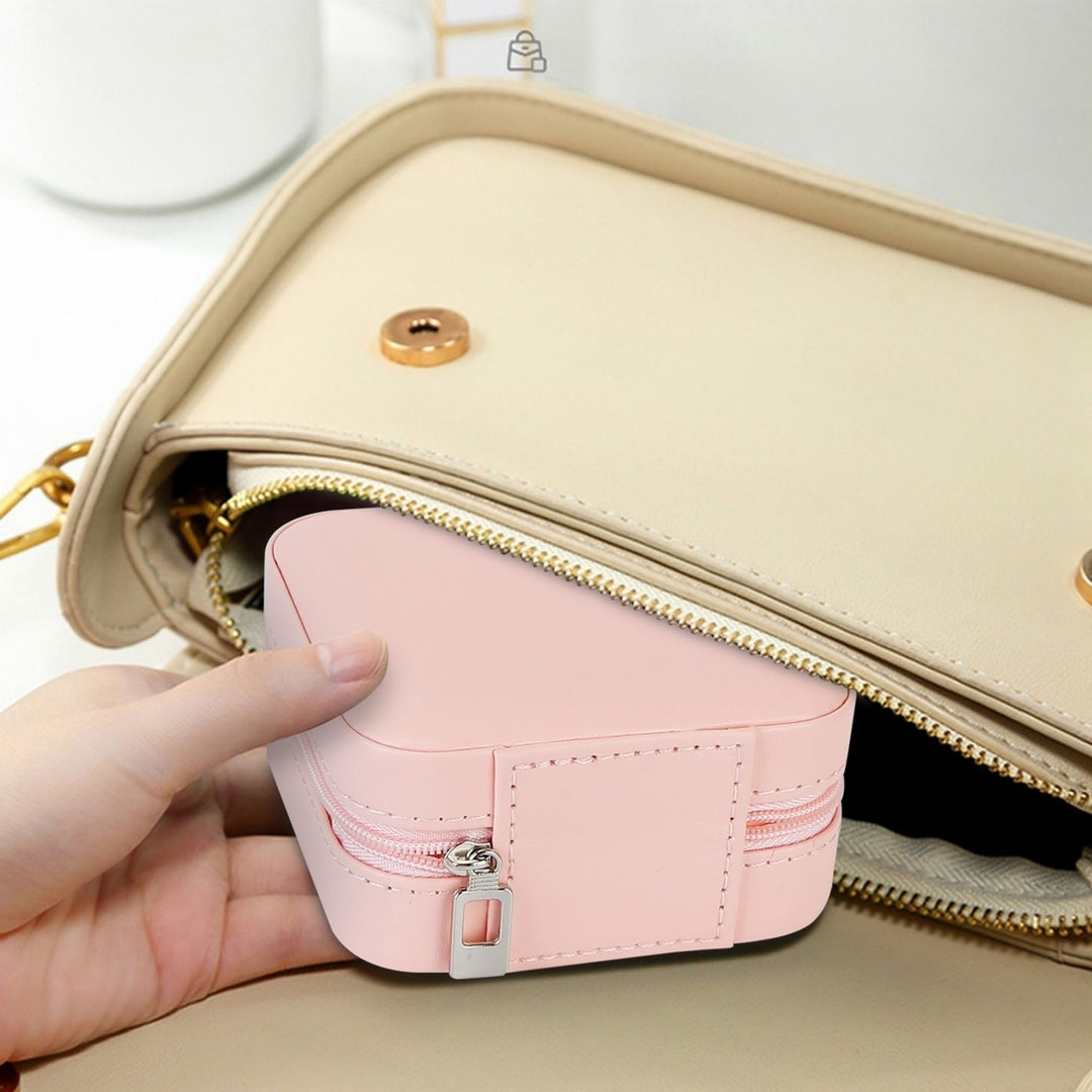 Mini Jewelry Storage Box Pink PU Leather Organizer Portable Travel Case 3.7x3.7in Image 5