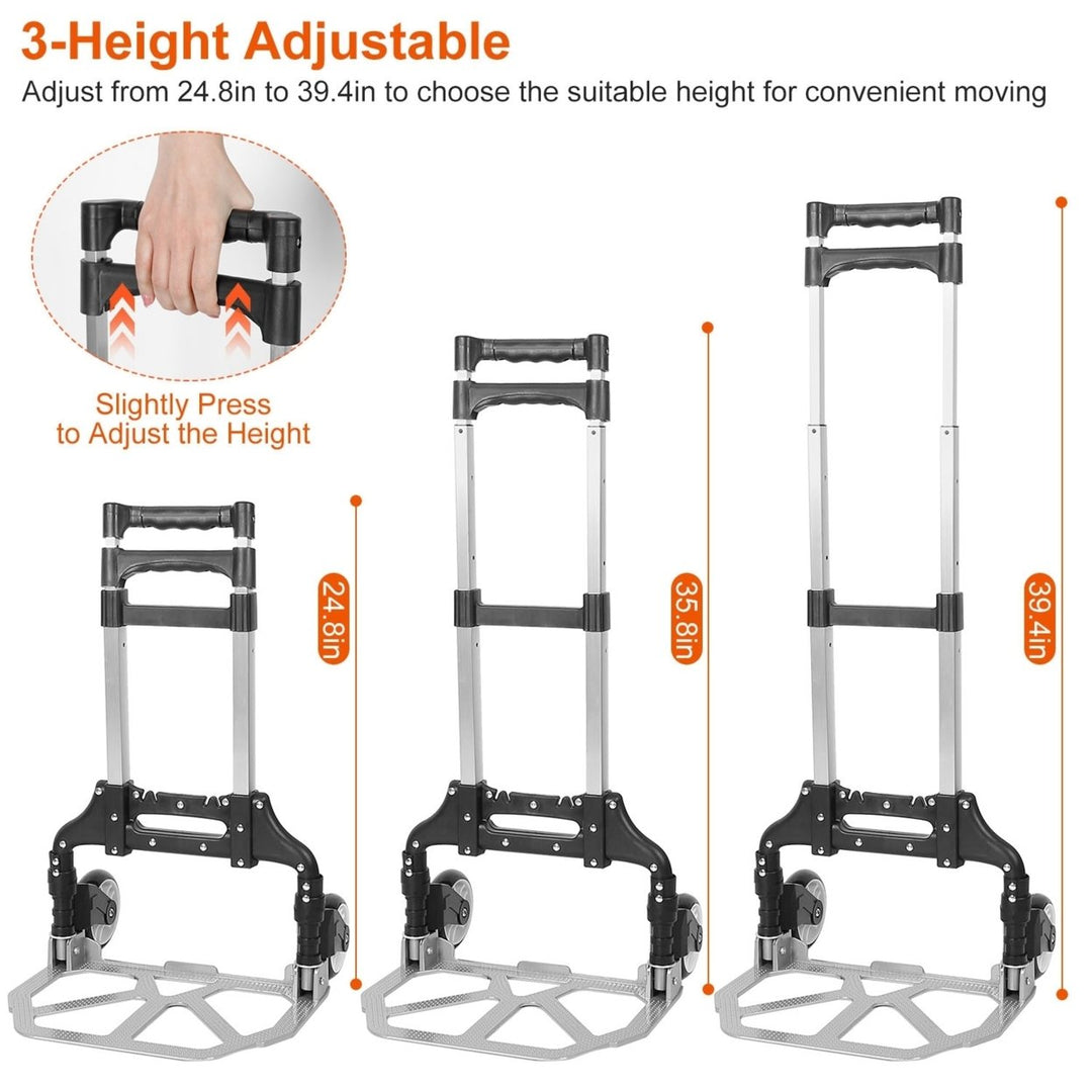 Folding Luggage Cart Portable Hand Truck Aluminum 165LBS Adjustable Height Black Image 2