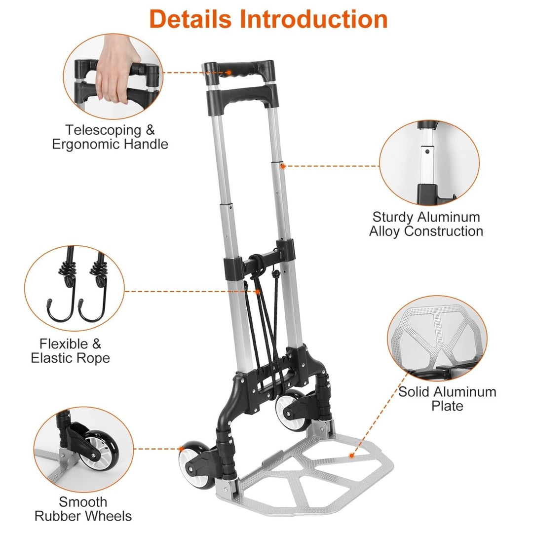 Folding Luggage Cart Portable Hand Truck Aluminum 165LBS Adjustable Height Black Image 5