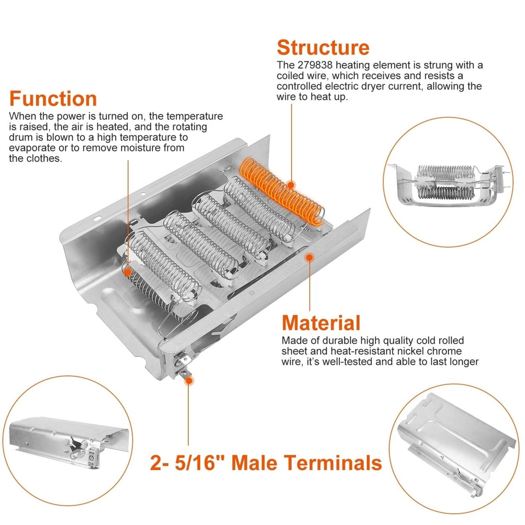 Whirlpool Kenmore 279838 Dryer Heating Element Assembly Replacement Part Silver Image 3