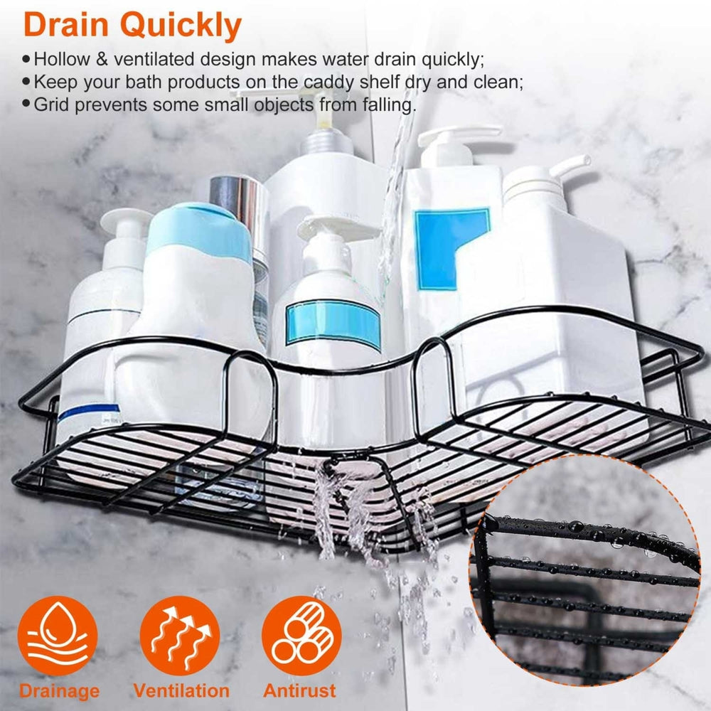 2Pcs Corner Shower Caddy Wall Mounted Basket Rack Bathroom Organizer 8Pcs Hooks Image 2