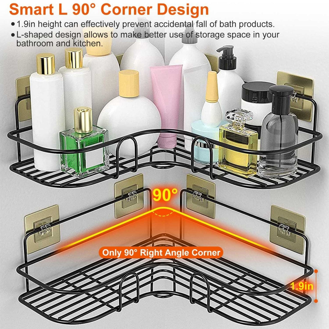 2Pcs Corner Shower Caddy Wall Mounted Basket Rack Bathroom Organizer 8Pcs Hooks Image 4