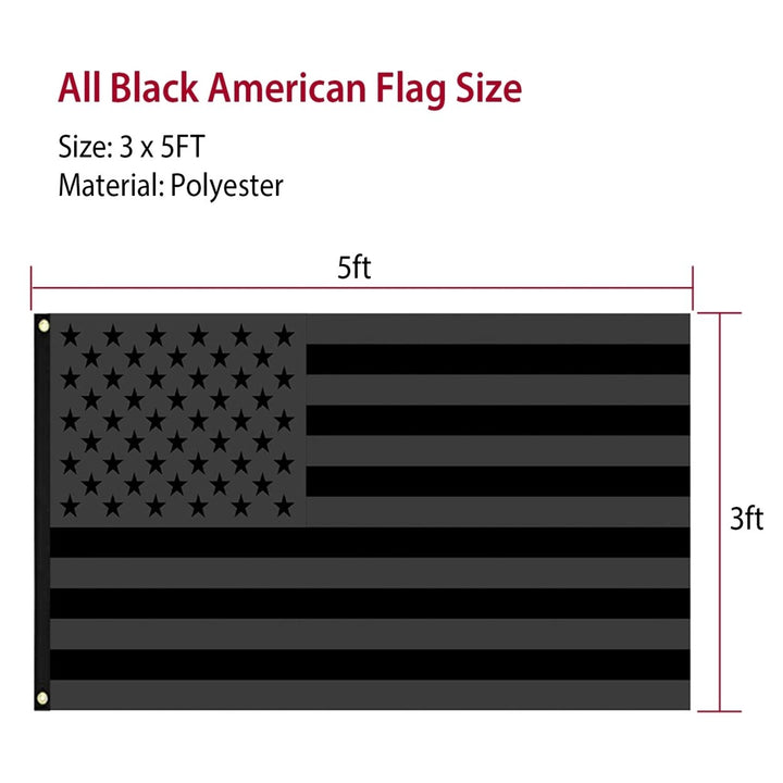 All Black American Flag 3x5FT Double Sided UV Resistant Polyester Flag Image 6