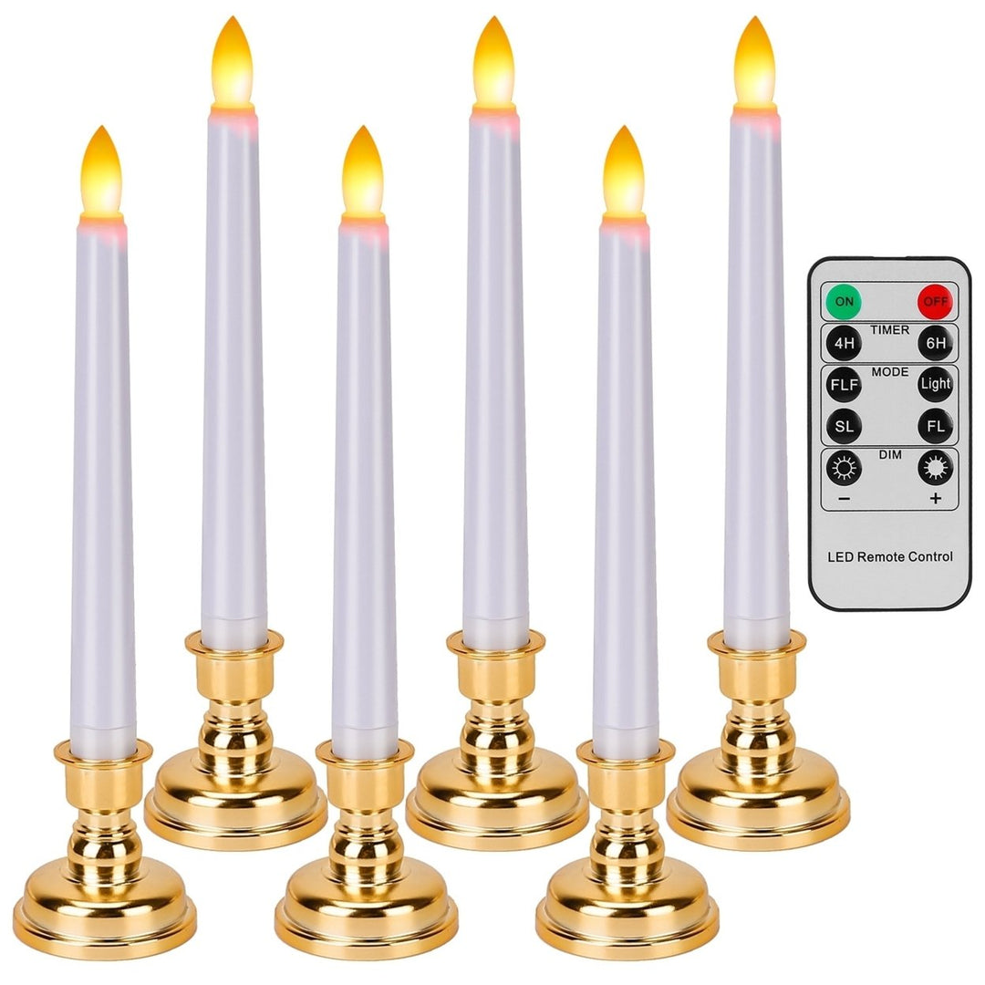 6 Pack Flameless Taper Candles Warm White 9.8in LED Remote Control Timer Image 1