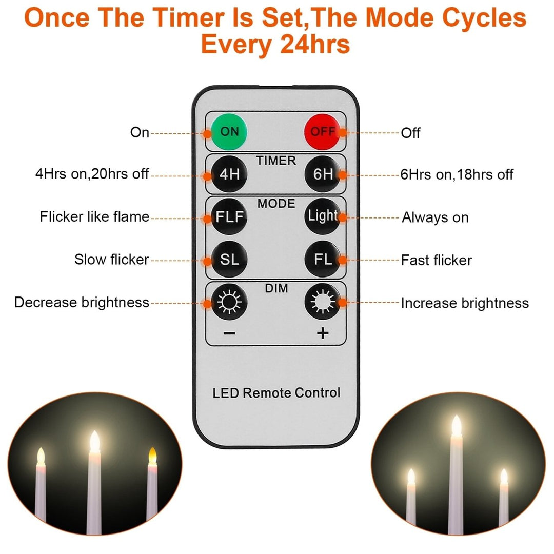 6 Pack Flameless Taper Candles Warm White 9.8in LED Remote Control Timer Image 4