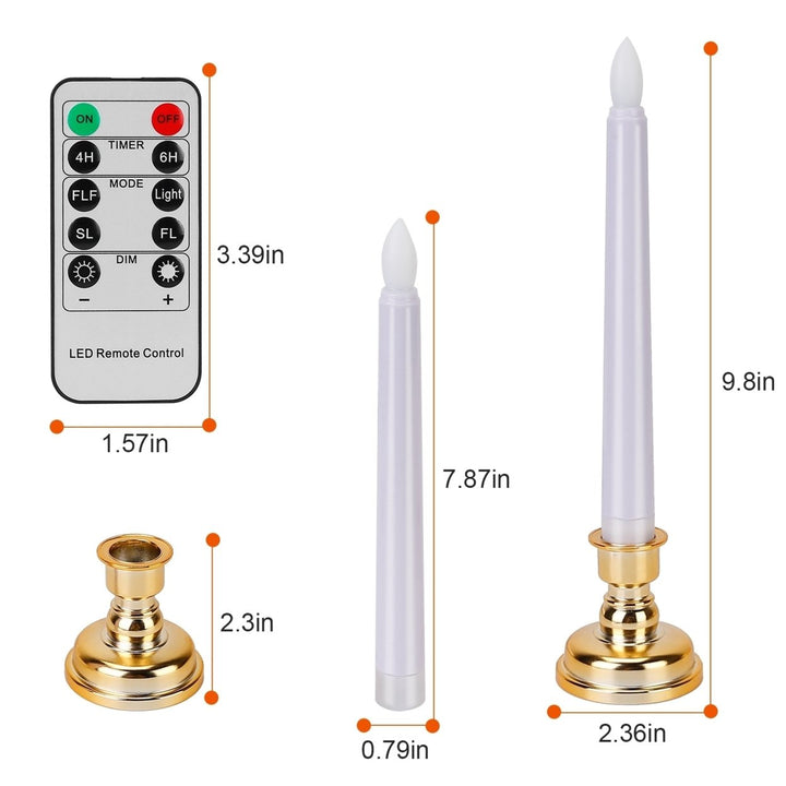 6 Pack Flameless Taper Candles Warm White 9.8in LED Remote Control Timer Image 6