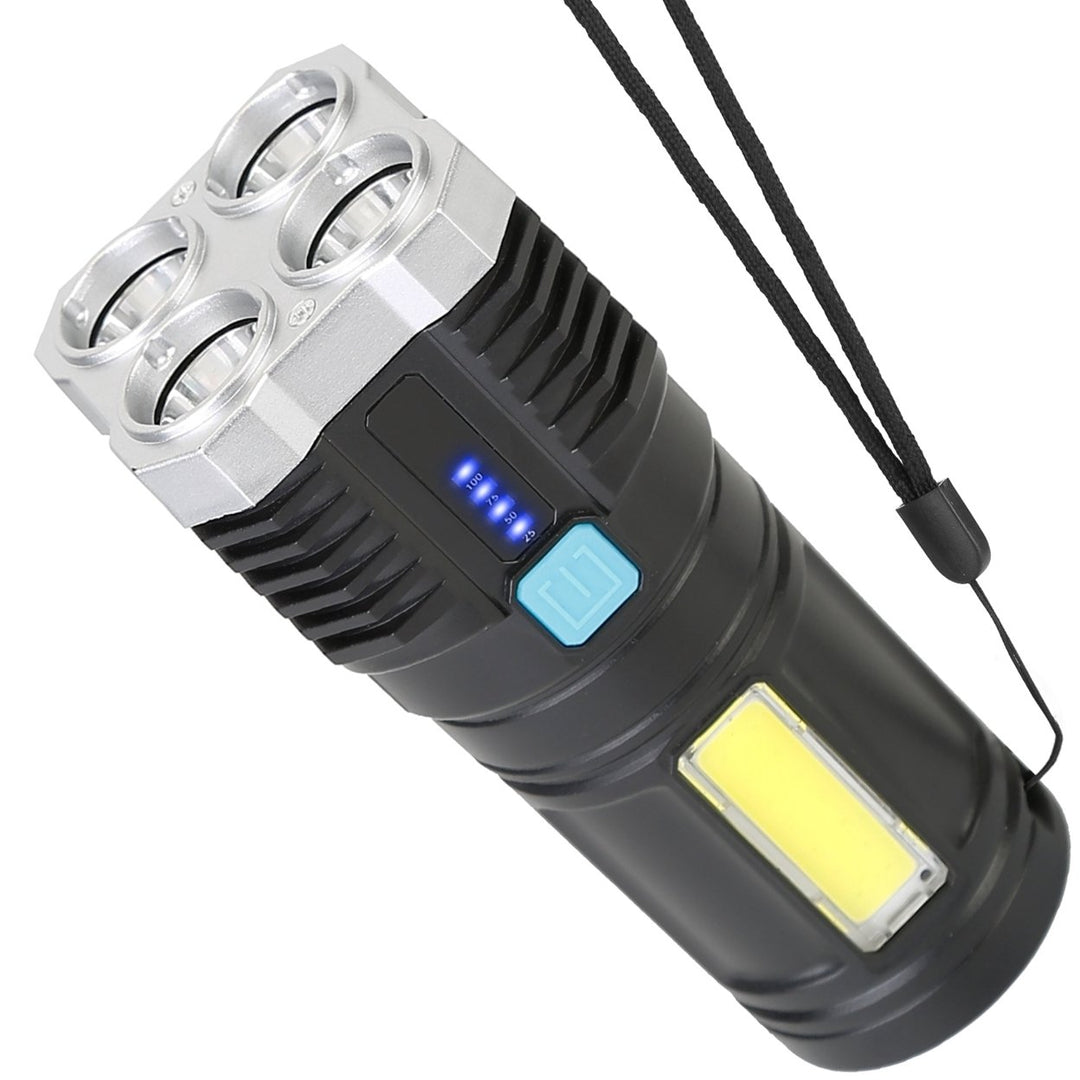 Rechargeable LED Flashlight Super Bright Floodlight 4 Modes USB Charging Black Image 1