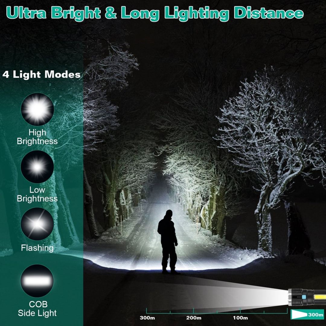 Rechargeable LED Flashlight Super Bright Floodlight 4 Modes USB Charging Black Image 2