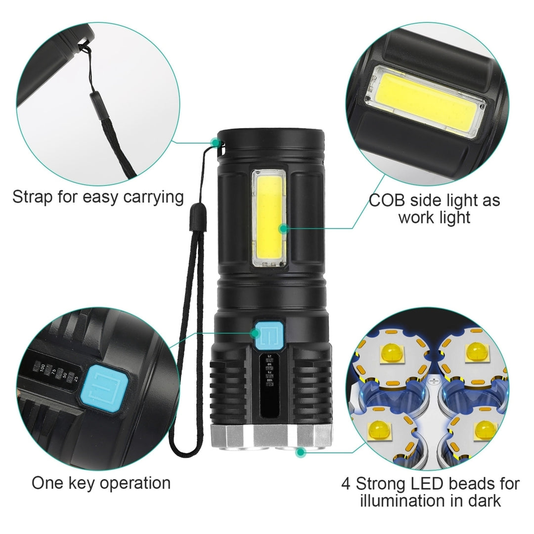 Rechargeable LED Flashlight Super Bright Floodlight 4 Modes USB Charging Black Image 3