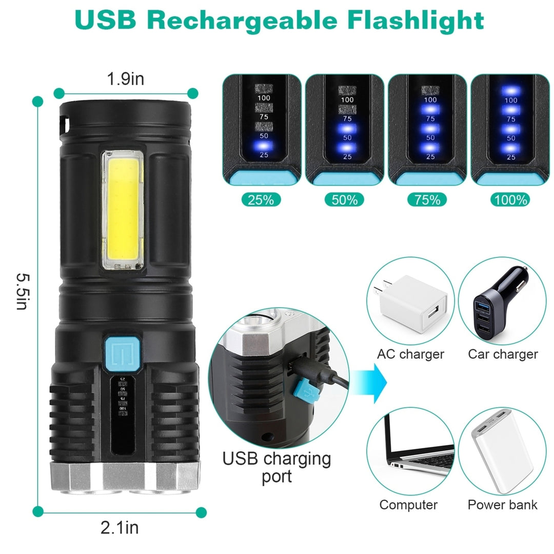 Rechargeable LED Flashlight Super Bright Floodlight 4 Modes USB Charging Black Image 4