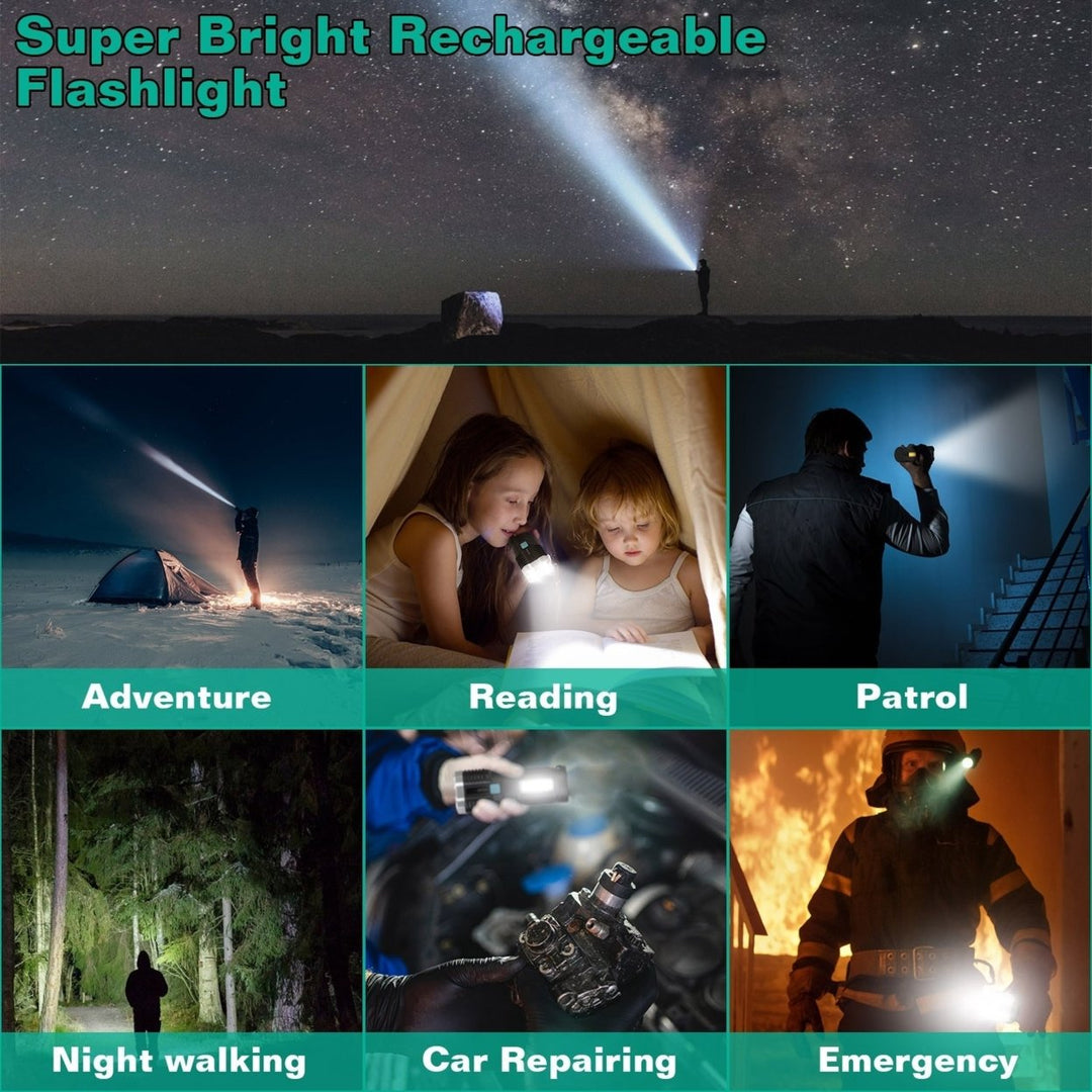 Rechargeable LED Flashlight Super Bright Floodlight 4 Modes USB Charging Black Image 5