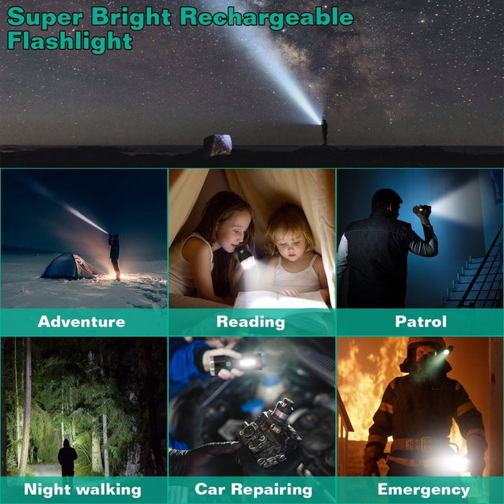 Rechargeable LED Flashlight Super Bright Floodlight 4 Modes USB Charging Black Image 5