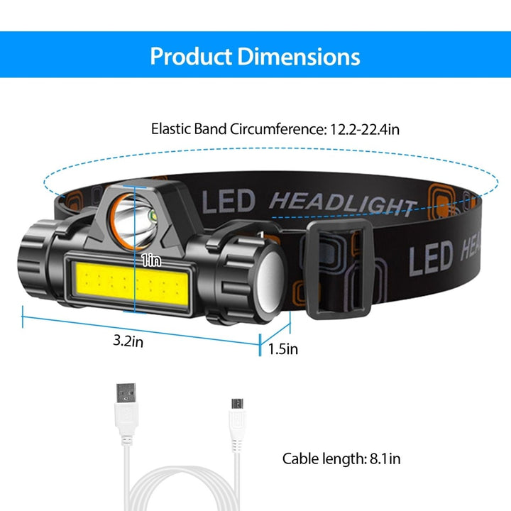 2 Pack Rechargeable Headlamp IPX4 Waterproof LED Headlight for Camping Hiking Image 8