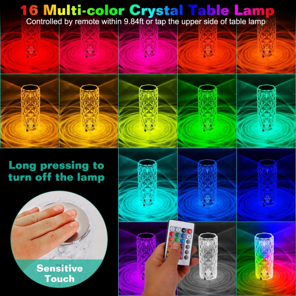 Crystal Diamond Rose Lamp Dimmable LED Night Light Remote Touch Control 16 Colors Image 2