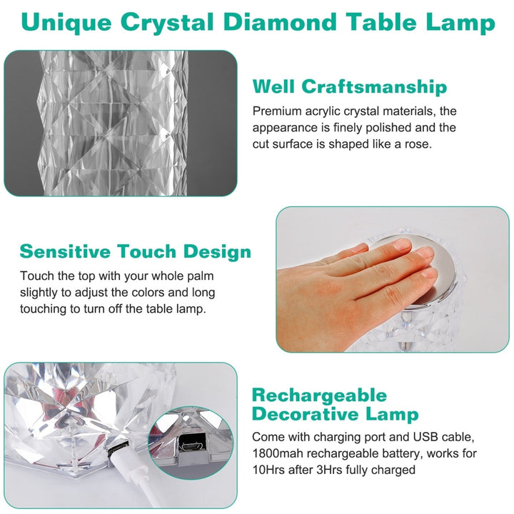 Crystal Diamond Rose Lamp Dimmable LED Night Light Remote Touch Control 16 Colors Image 4