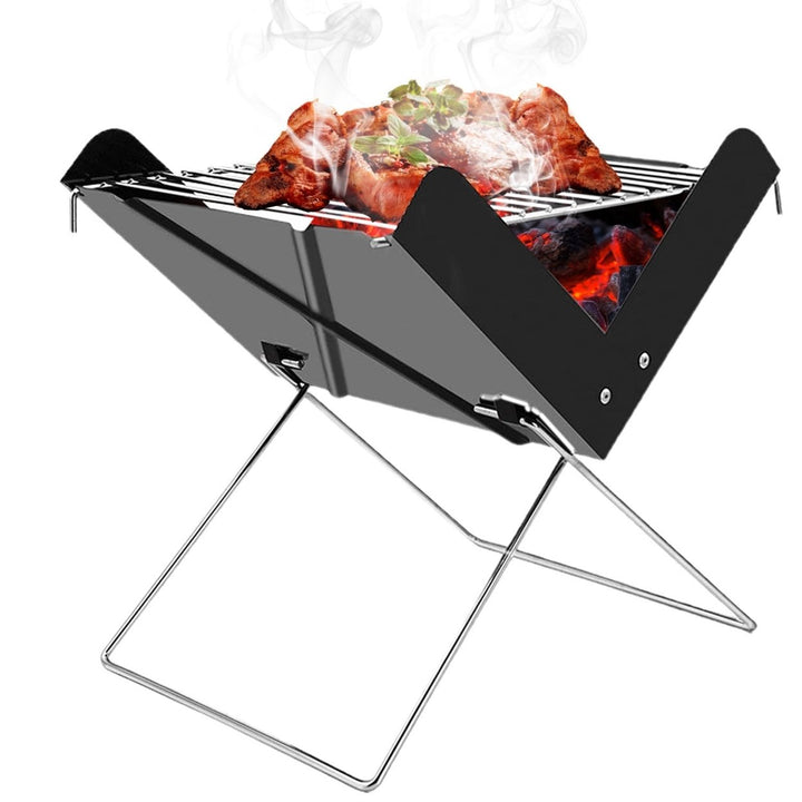 Foldable Charcoal BBQ Grill Portable X-Shaped Iron Smoker for Camping Picnic Image 1