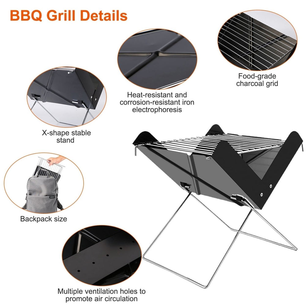 Foldable Charcoal BBQ Grill Portable X-Shaped Iron Smoker for Camping Picnic Image 2