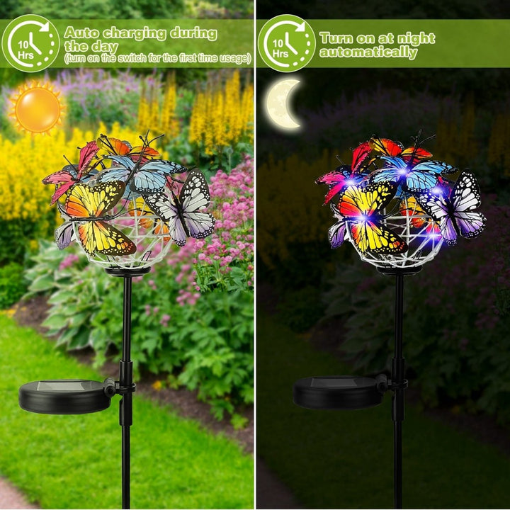 2 in 1 Solar Butterfly Stake Light Multi-Color Waterproof Garden Decor Lamp Image 2