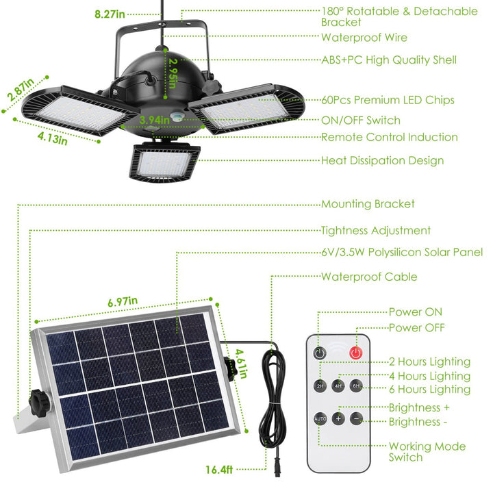 Solar Pendant Lights IP65 Waterproof Shed Light 120 Adjustable Garage Light with 3 Timing Modes 4 Brightness Levels Image 6