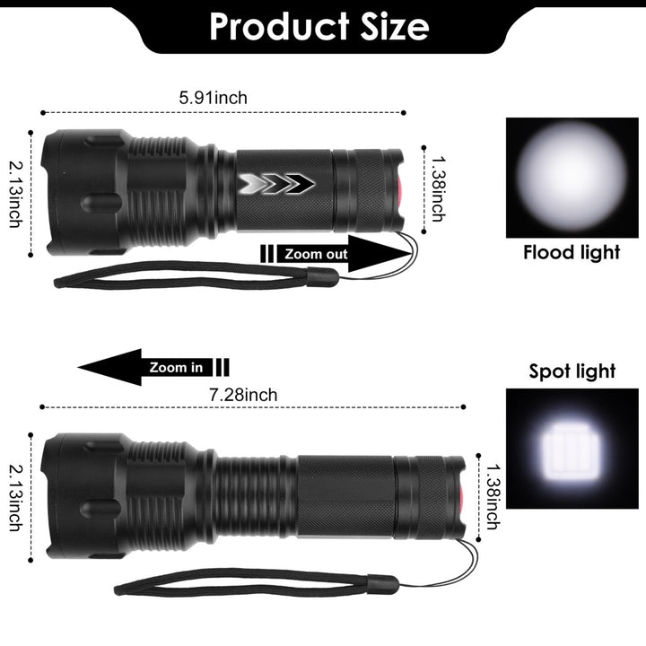 LED Rechargeable Flashlight 800m Zoomable 3 Modes Aluminum Alloy Black Torch Image 5