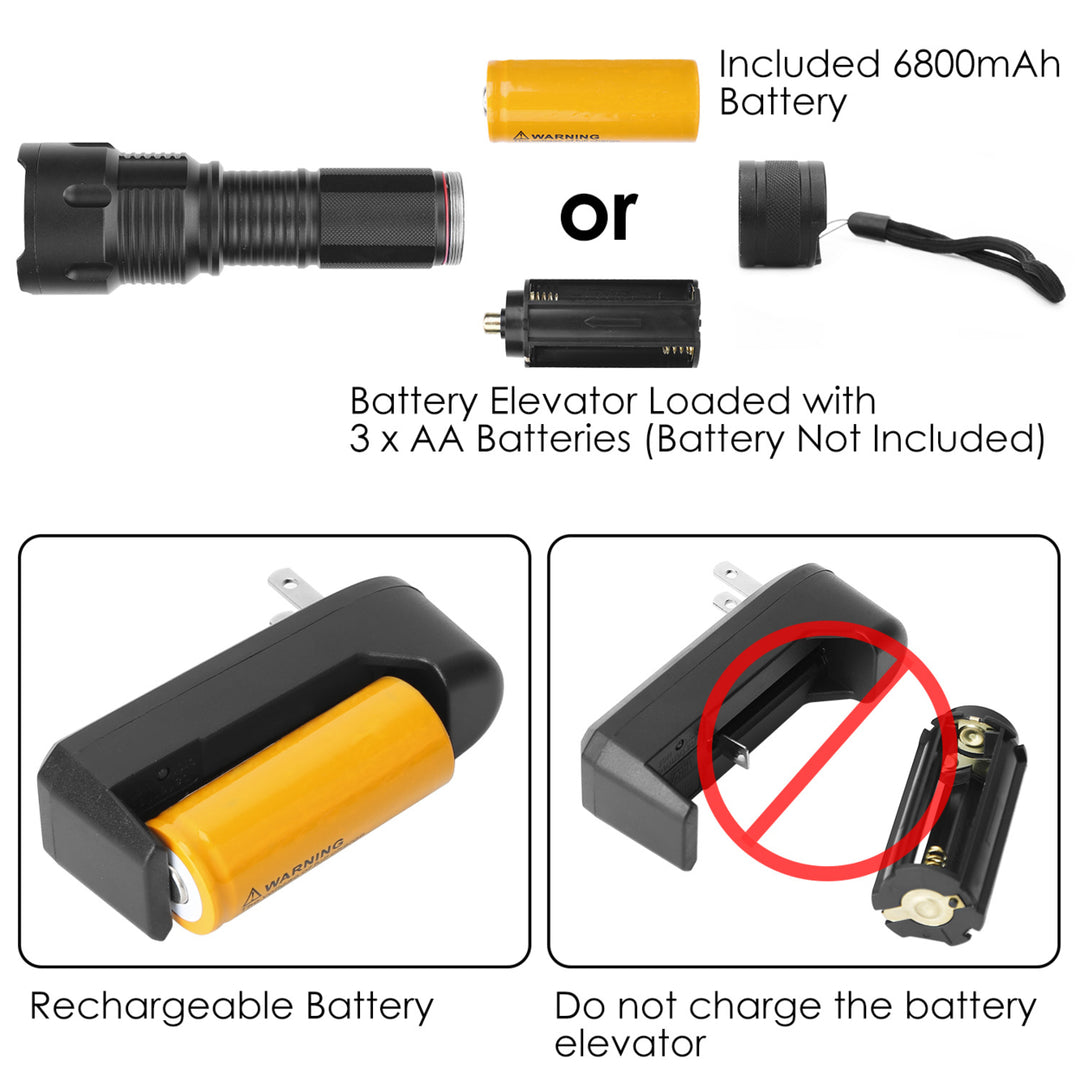 LED Rechargeable Flashlight 800m Zoomable 3 Modes Aluminum Alloy Black Torch Image 6