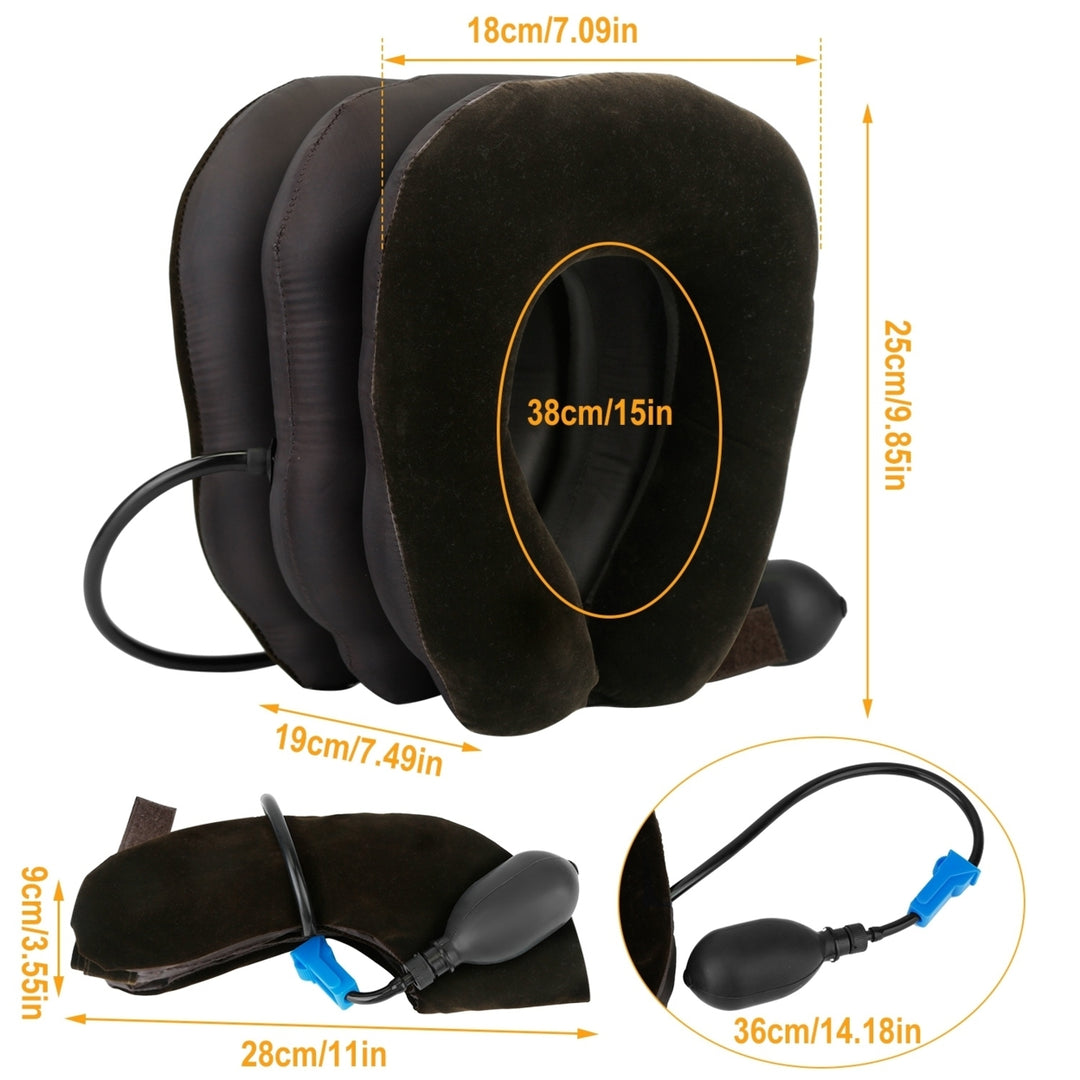 Inflatable Cervical Neck Traction Pillow Travel Support PVC Flannel Coffee 19x25cm Image 2