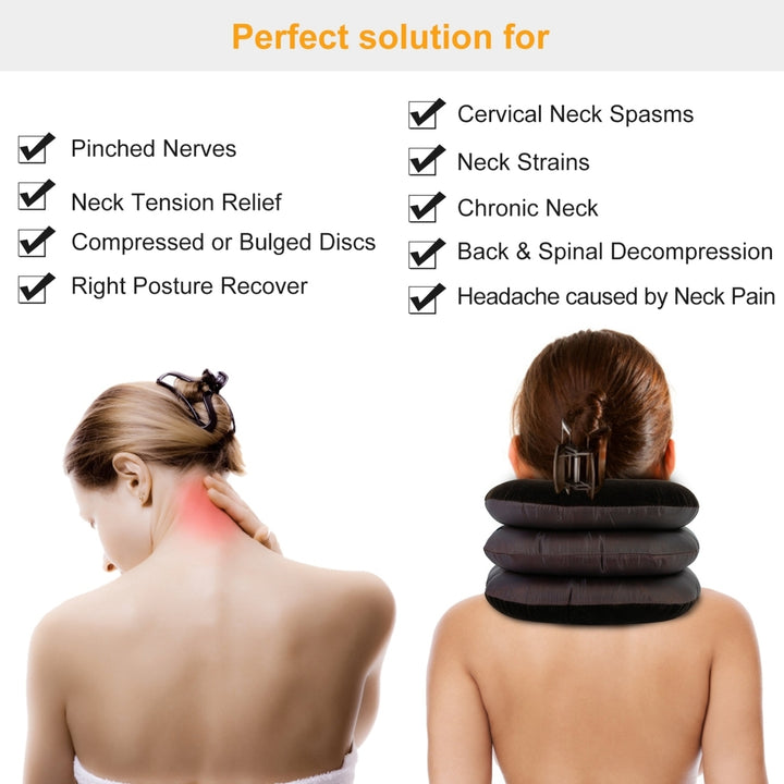 Inflatable Cervical Neck Traction Pillow Travel Support PVC Flannel Coffee 19x25cm Image 5