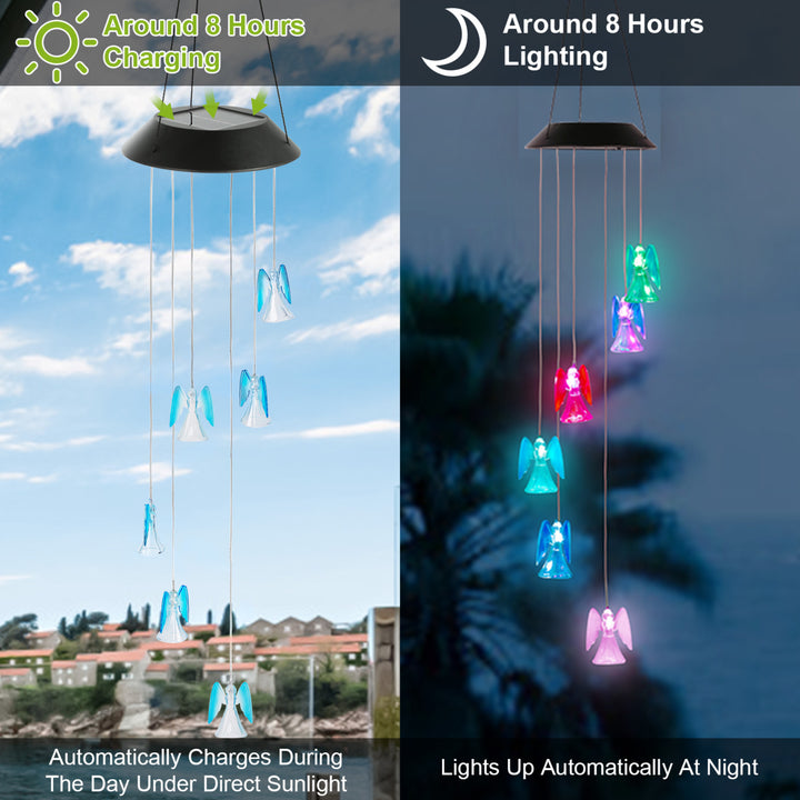 Solar Angel Wind Chimes Color Changing LED Hanging Lamp Waterproof Night Light Image 3