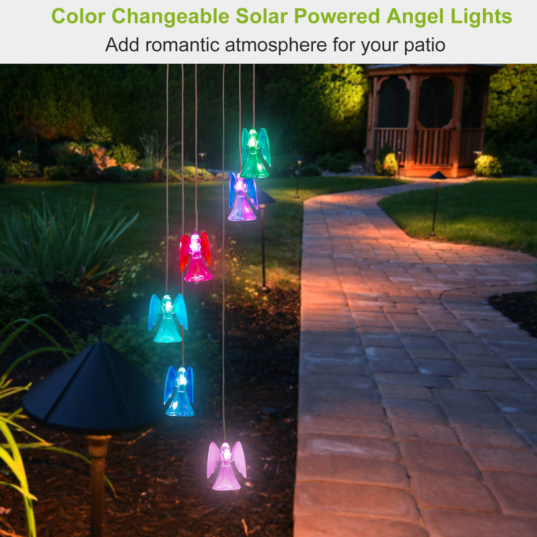 Solar Angel Wind Chimes Color Changing LED Hanging Lamp Waterproof Night Light Image 5