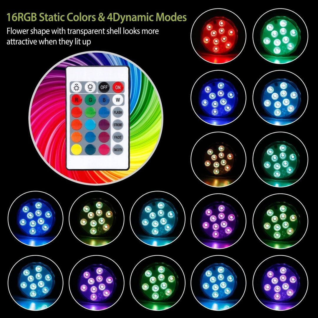 4Pcs Submersible RGB LED Lights IP68 Waterproof Color Changing Remote Control Image 3