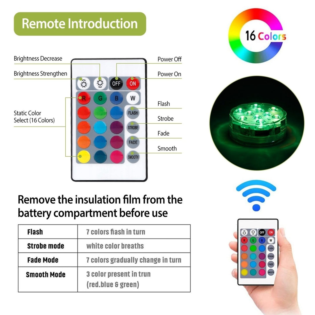 4Pcs Submersible RGB LED Lights IP68 Waterproof Color Changing Remote Control Image 4