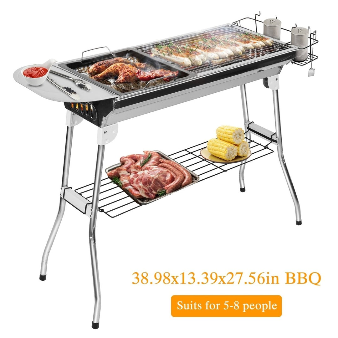 Foldable Portable Charcoal BBQ Grill Stainless Steel 25.79x11.61in For Camping Image 1