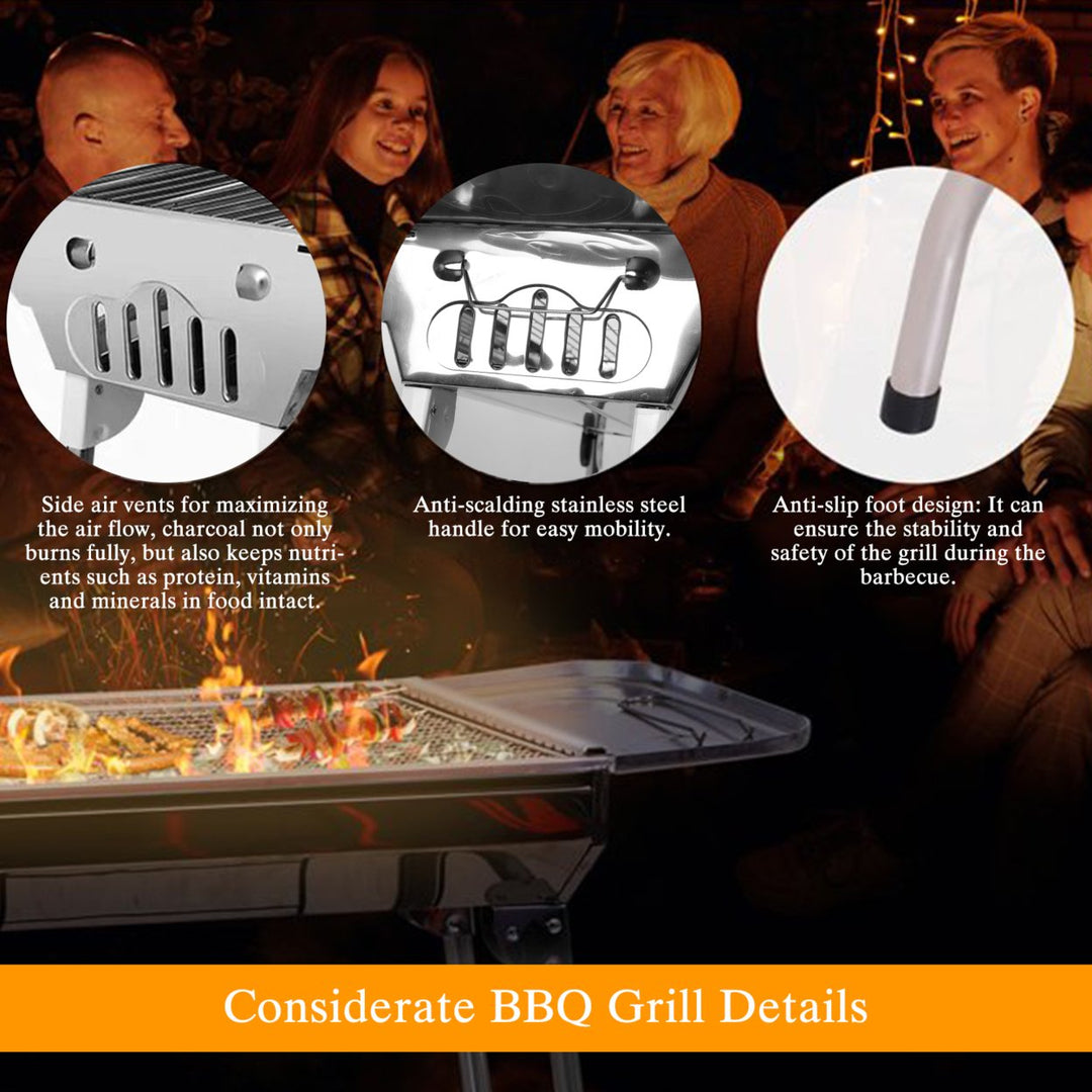 Foldable Portable Charcoal BBQ Grill Stainless Steel 25.79x11.61in For Camping Image 3