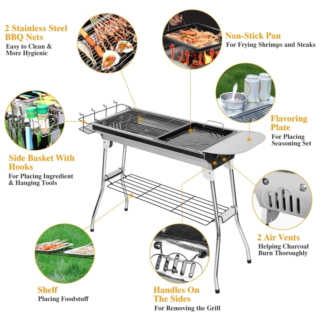 Foldable Portable Charcoal BBQ Grill Stainless Steel 25.79x11.61in For Camping Image 5