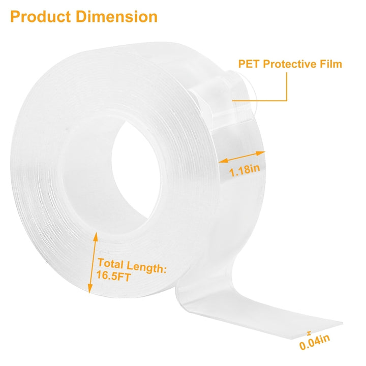 16.5FT Nano Double Sided Adhesive Tape Transparent Washable Reusable Heavy Duty Image 2