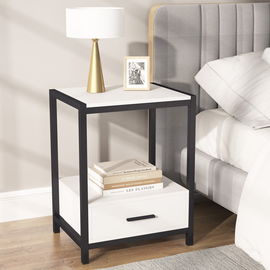 Tribesigns Gold Nightstand 25 Inch Modern Side Table with Drawer and Shelf Image 4