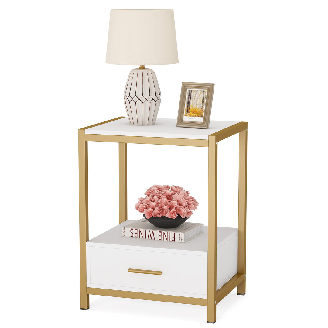 Tribesigns Gold Nightstand 25 Inch Modern Side Table with Drawer and Shelf Image 2