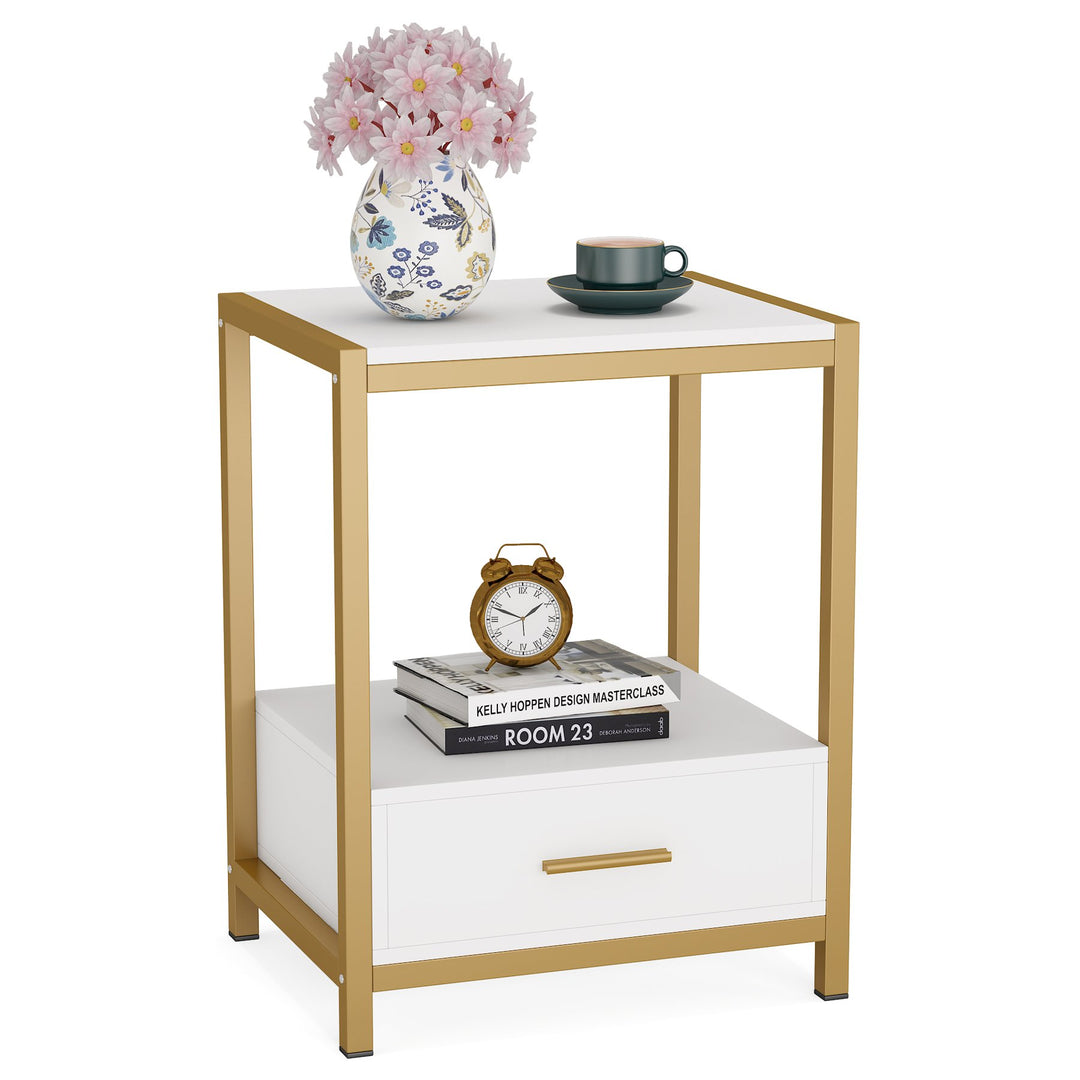 Tribesigns Gold Nightstand 25 Inch Modern Side Table with Drawer and Shelf Image 1