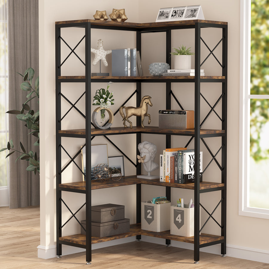 Tribesigns 5-Shelf Corner Bookshelf, Large Modern Corner Bookcase, 5-Tier Tall Corner Shelf Storage Display Rack with Image 1