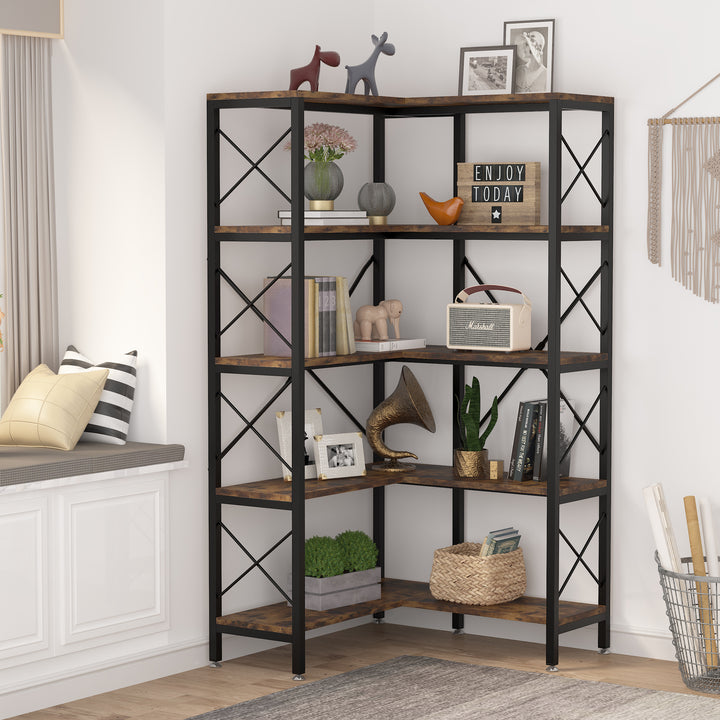 Tribesigns 5-Shelf Corner Bookshelf, Large Modern Corner Bookcase, 5-Tier Tall Corner Shelf Storage Display Rack with Image 3