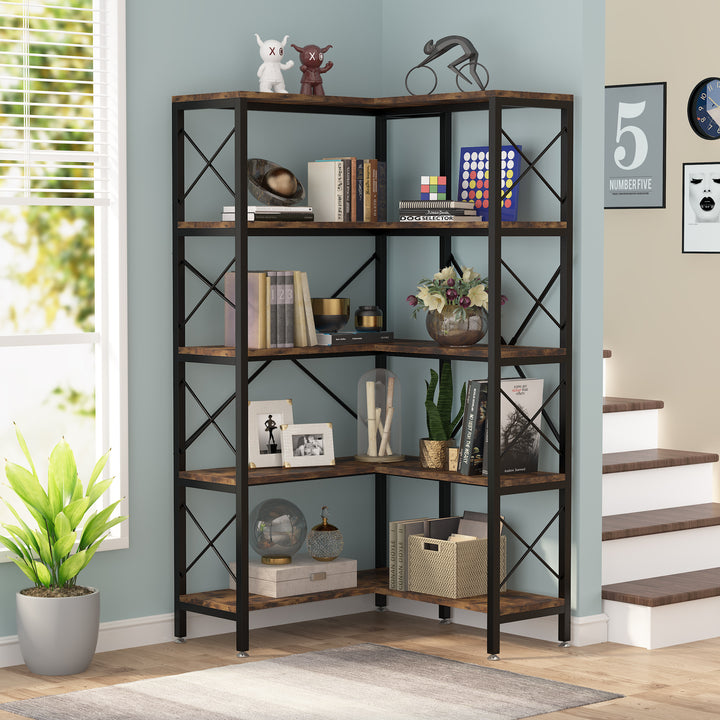 Tribesigns 5-Shelf Corner Bookshelf, Large Modern Corner Bookcase, 5-Tier Tall Corner Shelf Storage Display Rack with Image 4