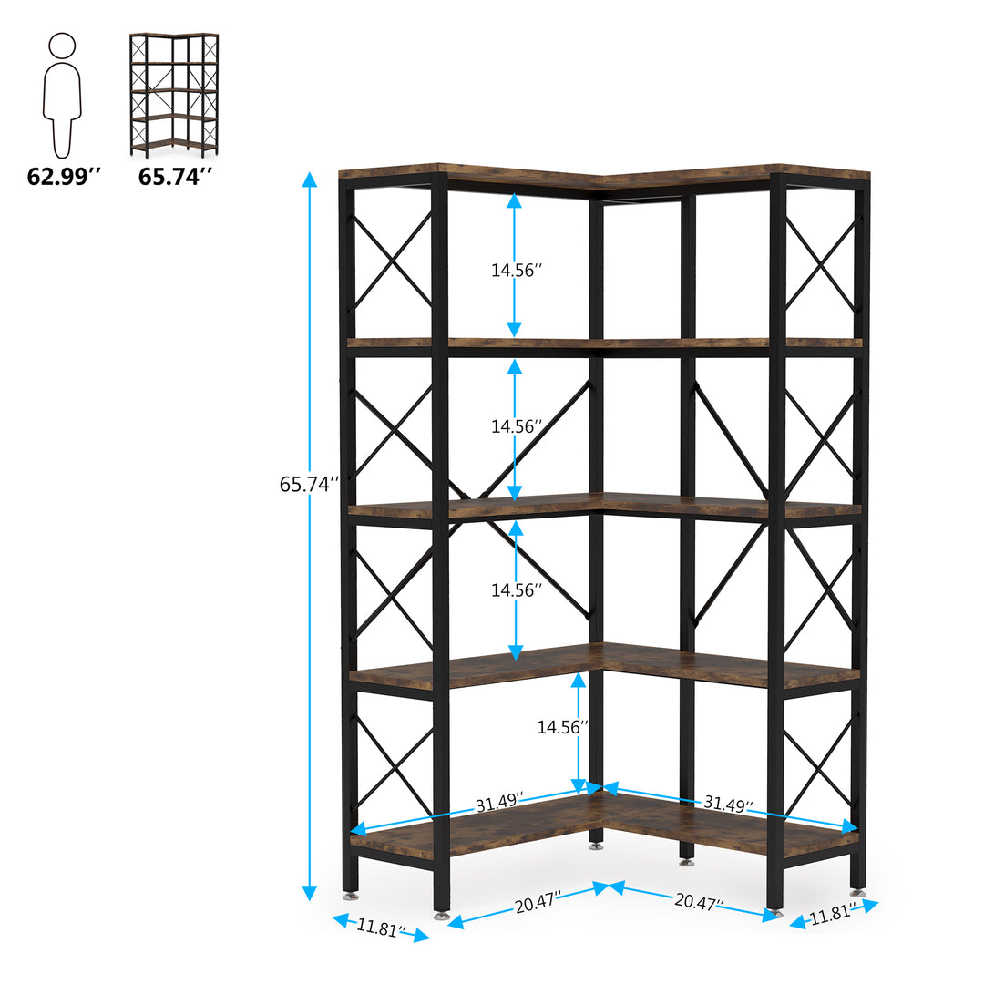 Tribesigns 5-Shelf Corner Bookshelf, Large Modern Corner Bookcase, 5-Tier Tall Corner Shelf Storage Display Rack with Image 6