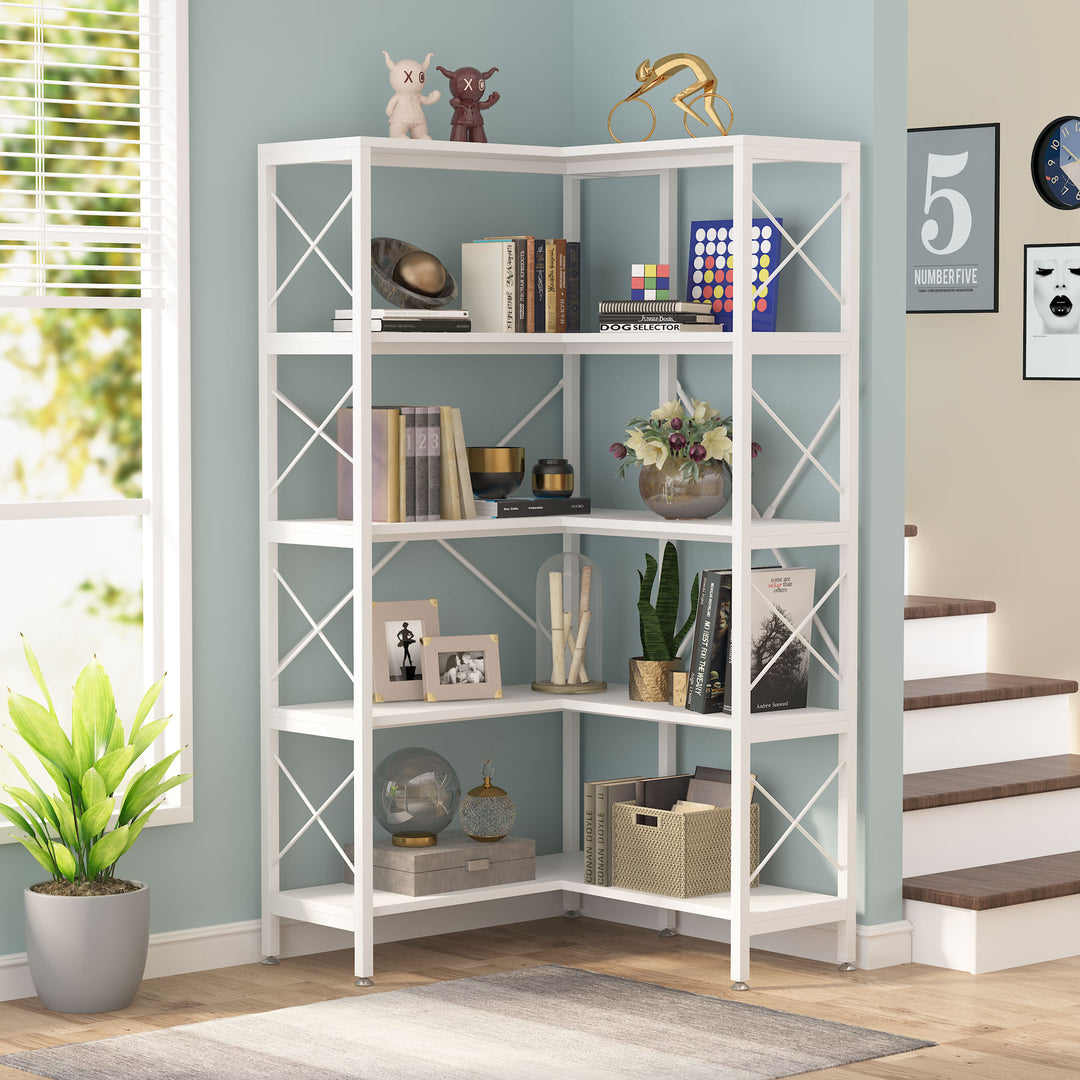 Tribesigns 5-Shelf Corner Bookshelf, Large Modern Corner Bookcase, 5-Tier Tall Corner Shelf Storage Display Rack with Image 8