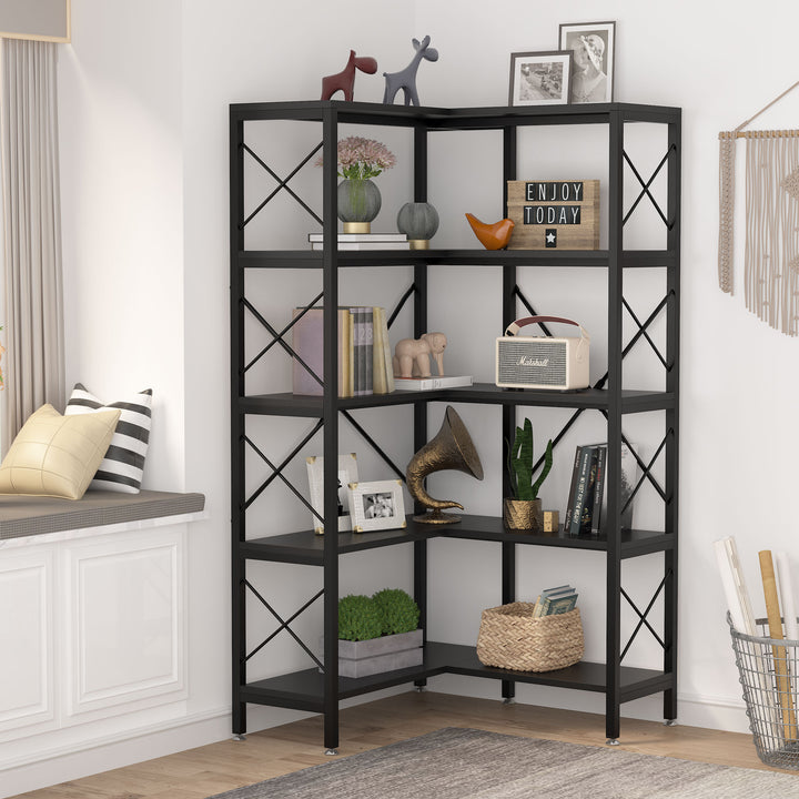 Tribesigns 5-Shelf Corner Bookshelf, Large Modern Corner Bookcase, 5-Tier Tall Corner Shelf Storage Display Rack with Image 9