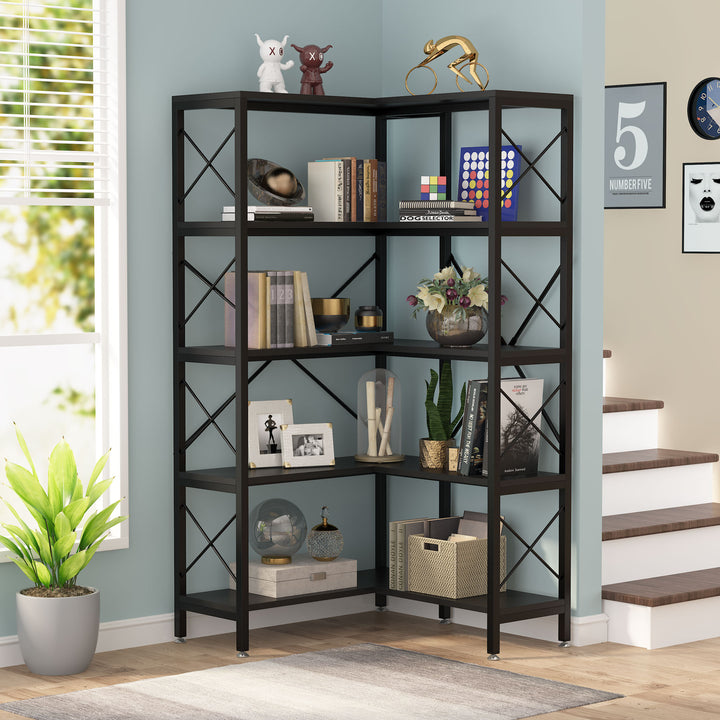 Tribesigns 5-Shelf Corner Bookshelf, Large Modern Corner Bookcase, 5-Tier Tall Corner Shelf Storage Display Rack with Image 10