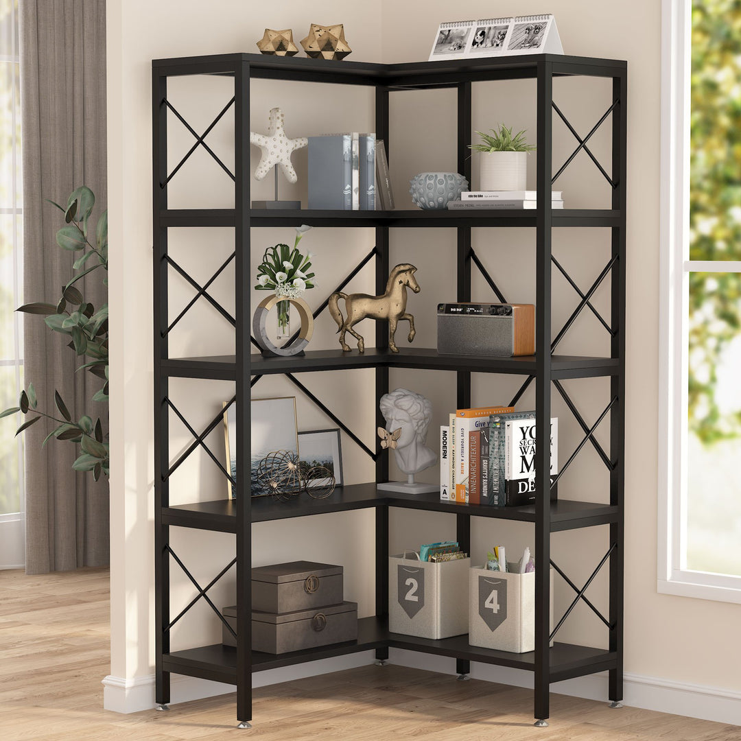 Tribesigns 5-Shelf Corner Bookshelf, Large Modern Corner Bookcase, 5-Tier Tall Corner Shelf Storage Display Rack with Image 11